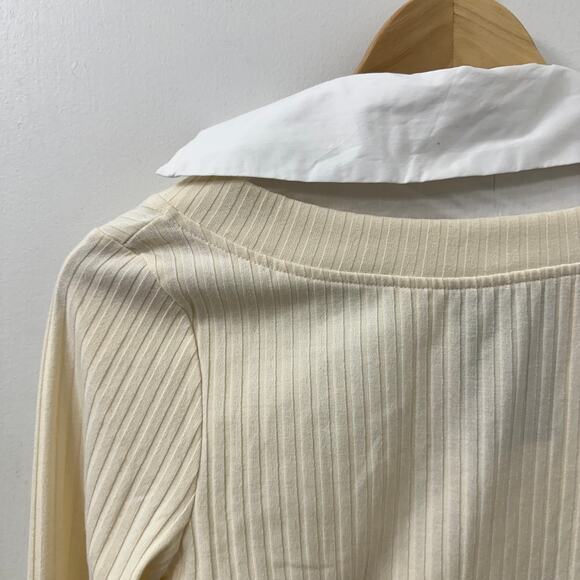 NWT Fashion Nova XS Crop Top Ribbed Sweater Cream Combo Shirt Check Your Facts - Picture 7 of 9